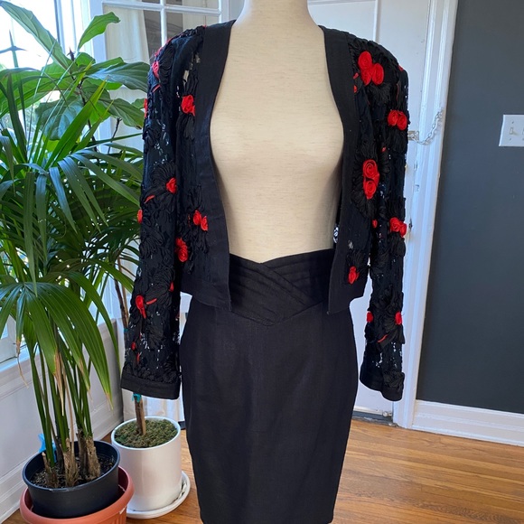 Vintage Black Red Raffia Bolero and Skirt Set - Picture 2 of 15